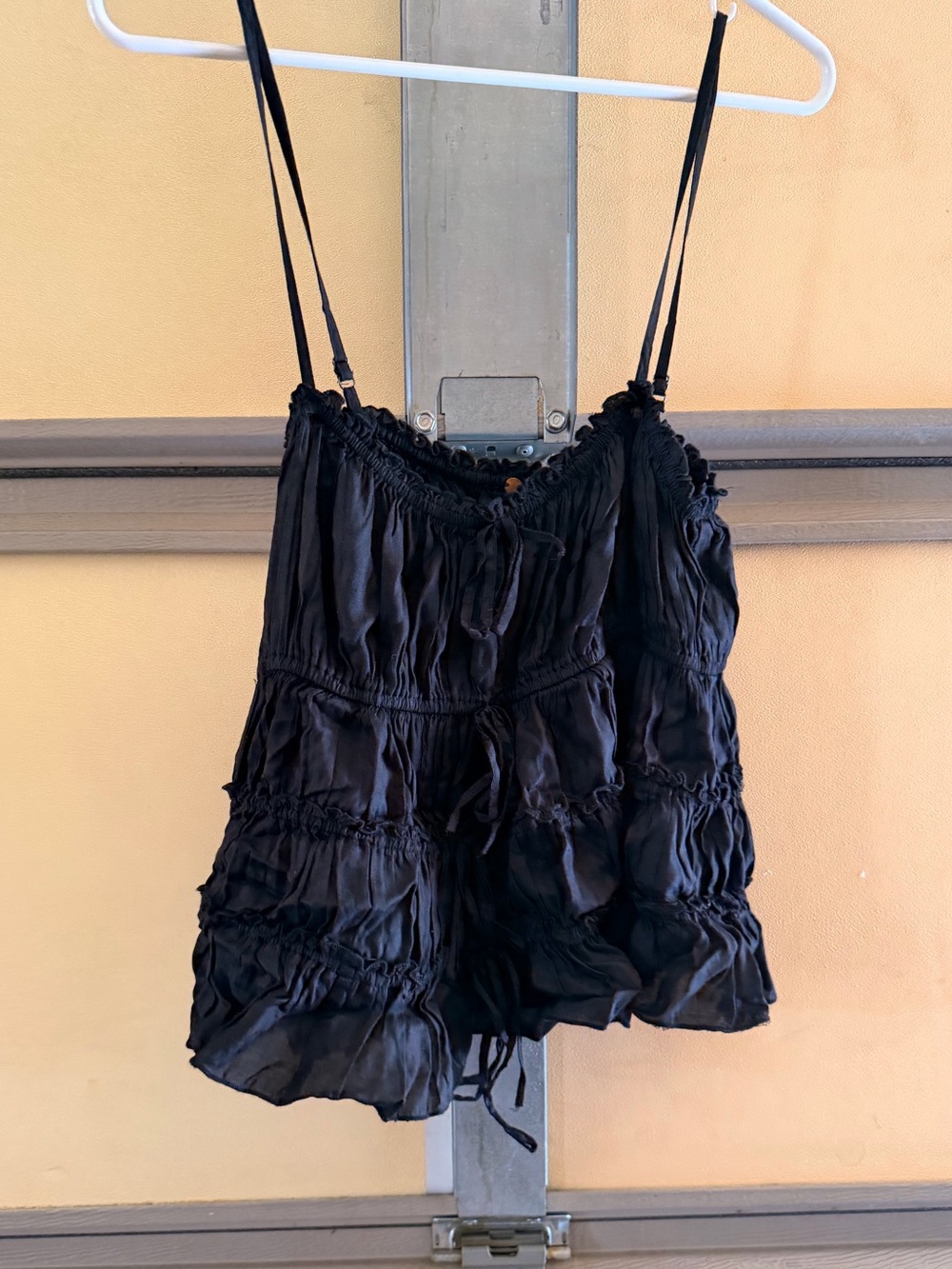 Free People Black Ruffled Spaghetti Strap Tank